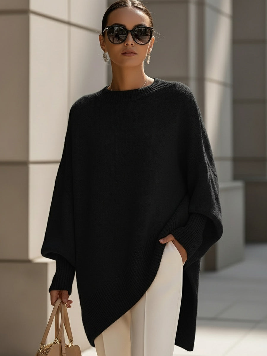 Crew Neck Oversized Asymmetric Hem Poncho Sweater 8