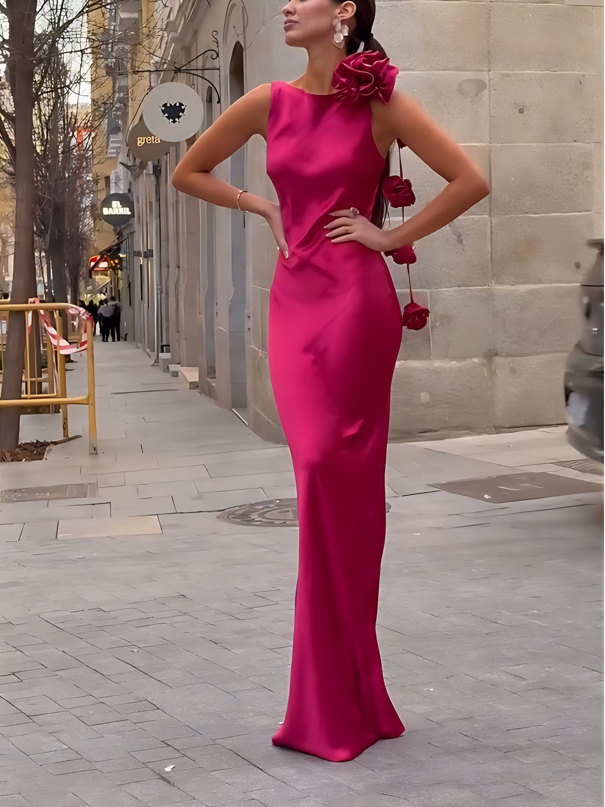 Formentera Flower Satin Ribbon Maxi Dress - View 4