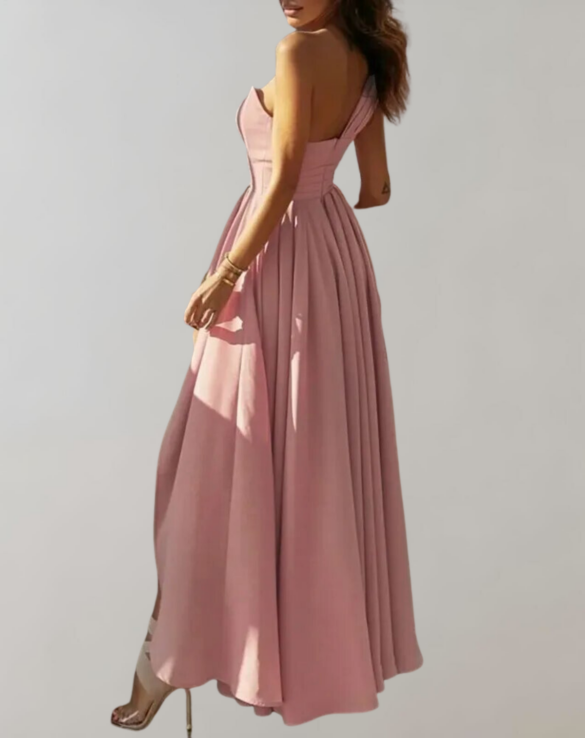 Corset Bodice Spaghetti Strap Pleated High Split Maxi Gown