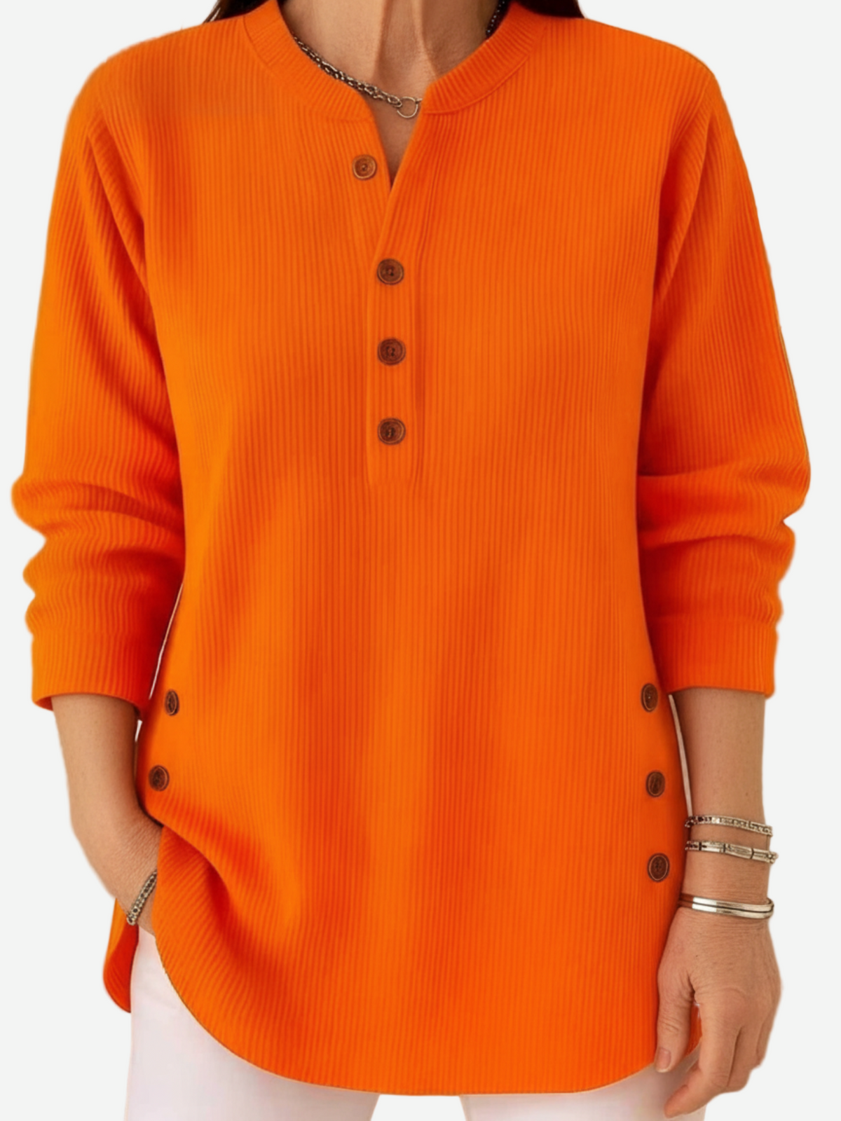 Button Henley Long Sleeve Ribbed Knit Top 10