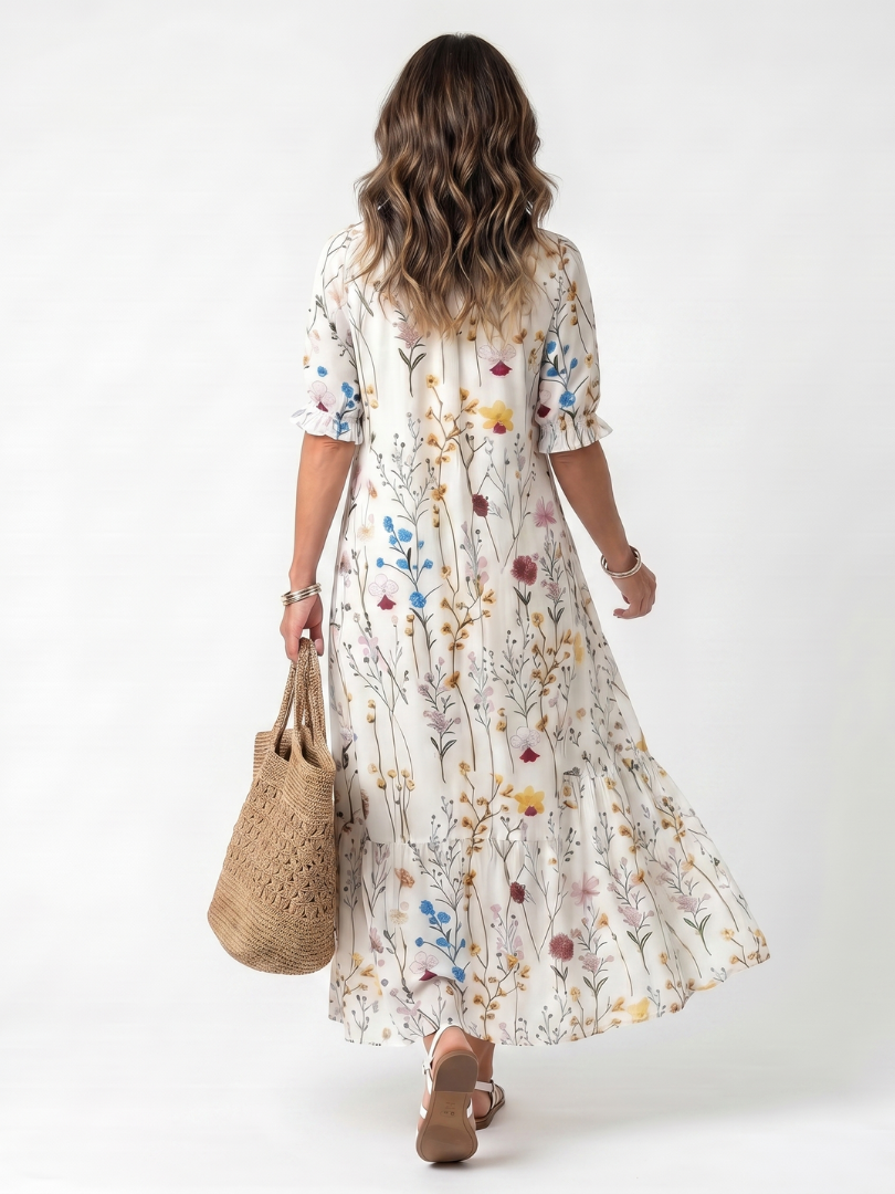 Botanical Floral V-Neck Ruffle Sleeve Tiered Maxi Dress 4