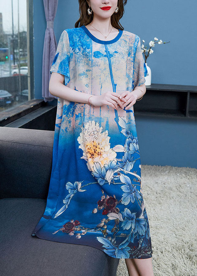 Floral Print Round Neck Short Sleeve Shift Midi Dress - View 3