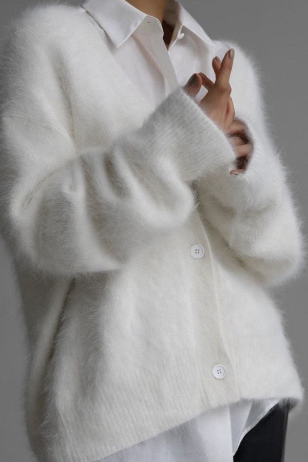 V Neck Mohair Blend Cardigan