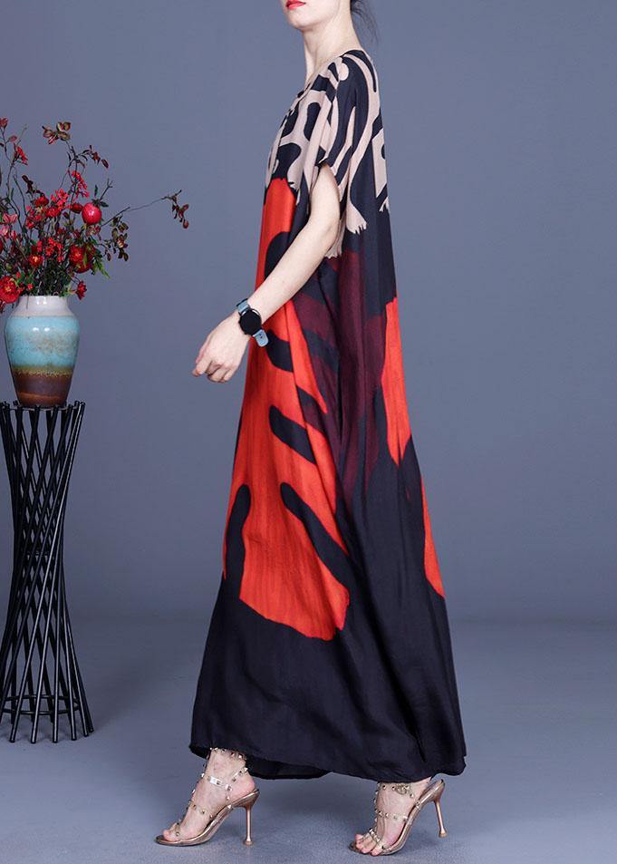 Abstract Print Oversized Round Neck Cap Sleeve Kaftan Maxi Dress - View 3