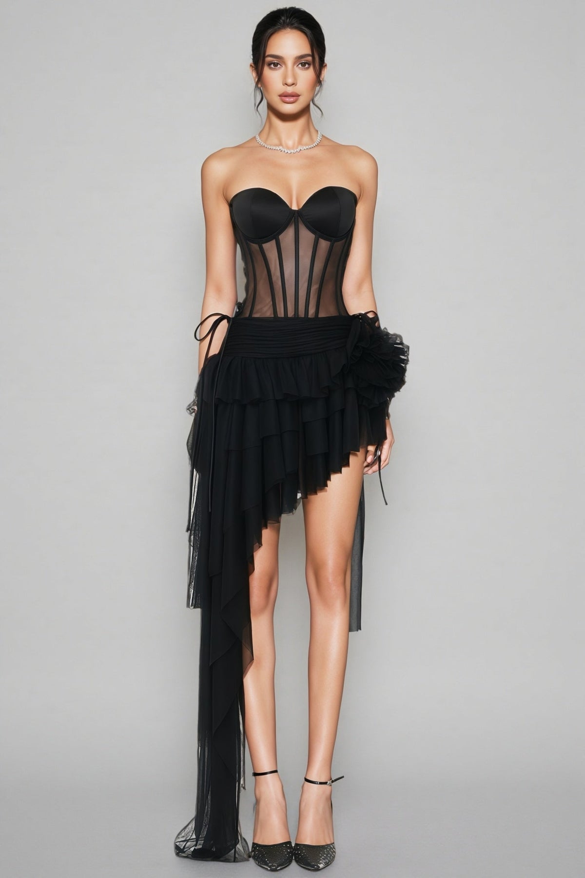 Wenrey Strapless Lace-Up Midi Dress Set