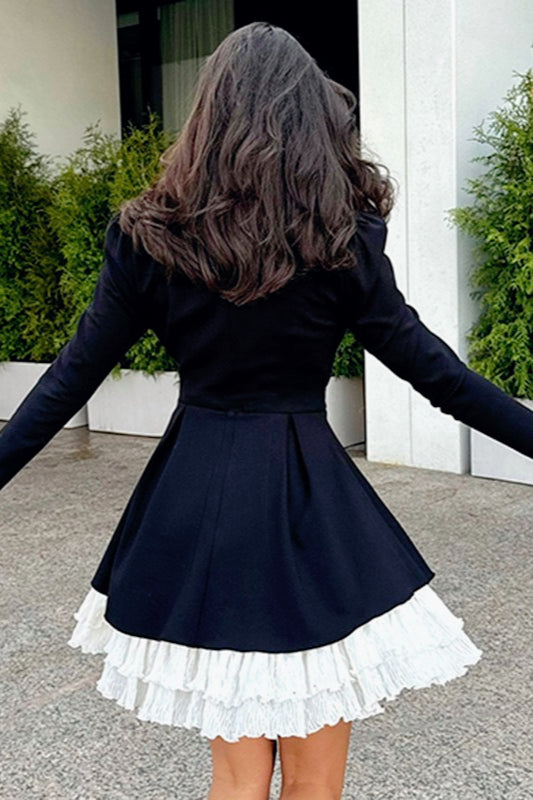 Ruffle High Neck Tie Bow Long Sleeve Fit and Flare Mini Dress - View 3