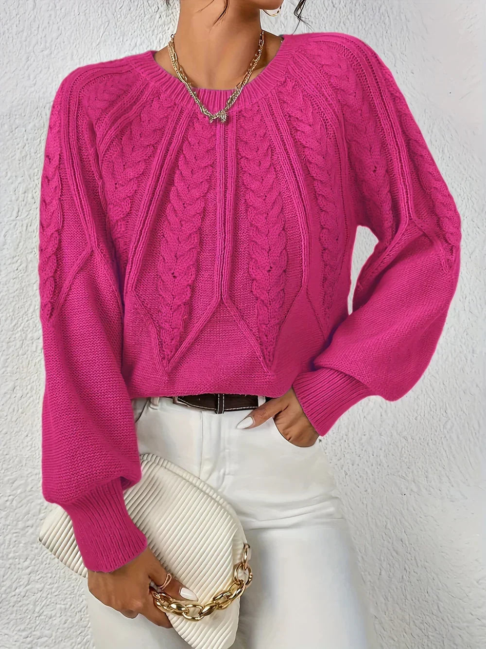Crew Neck Cable Knit Sweater 8
