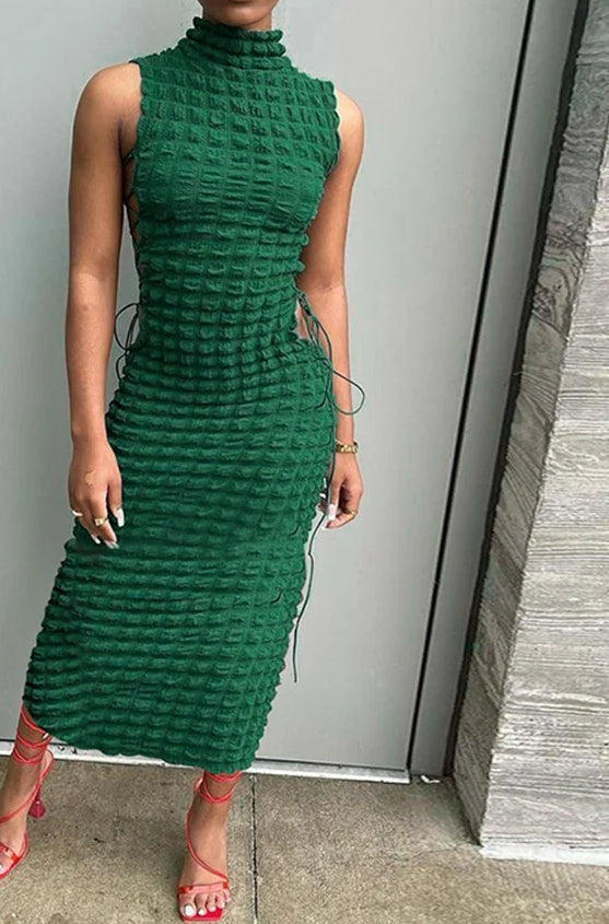 Lace Up Hollow Sleeveless Midi Dress