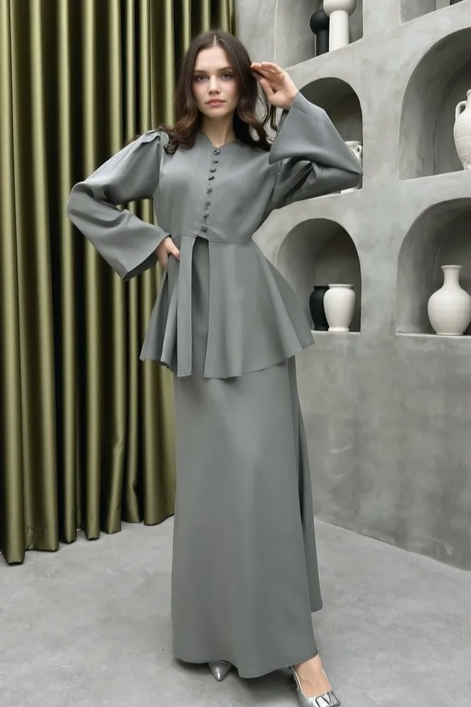 Solid Cardigan Dress Two Piece Work Set
