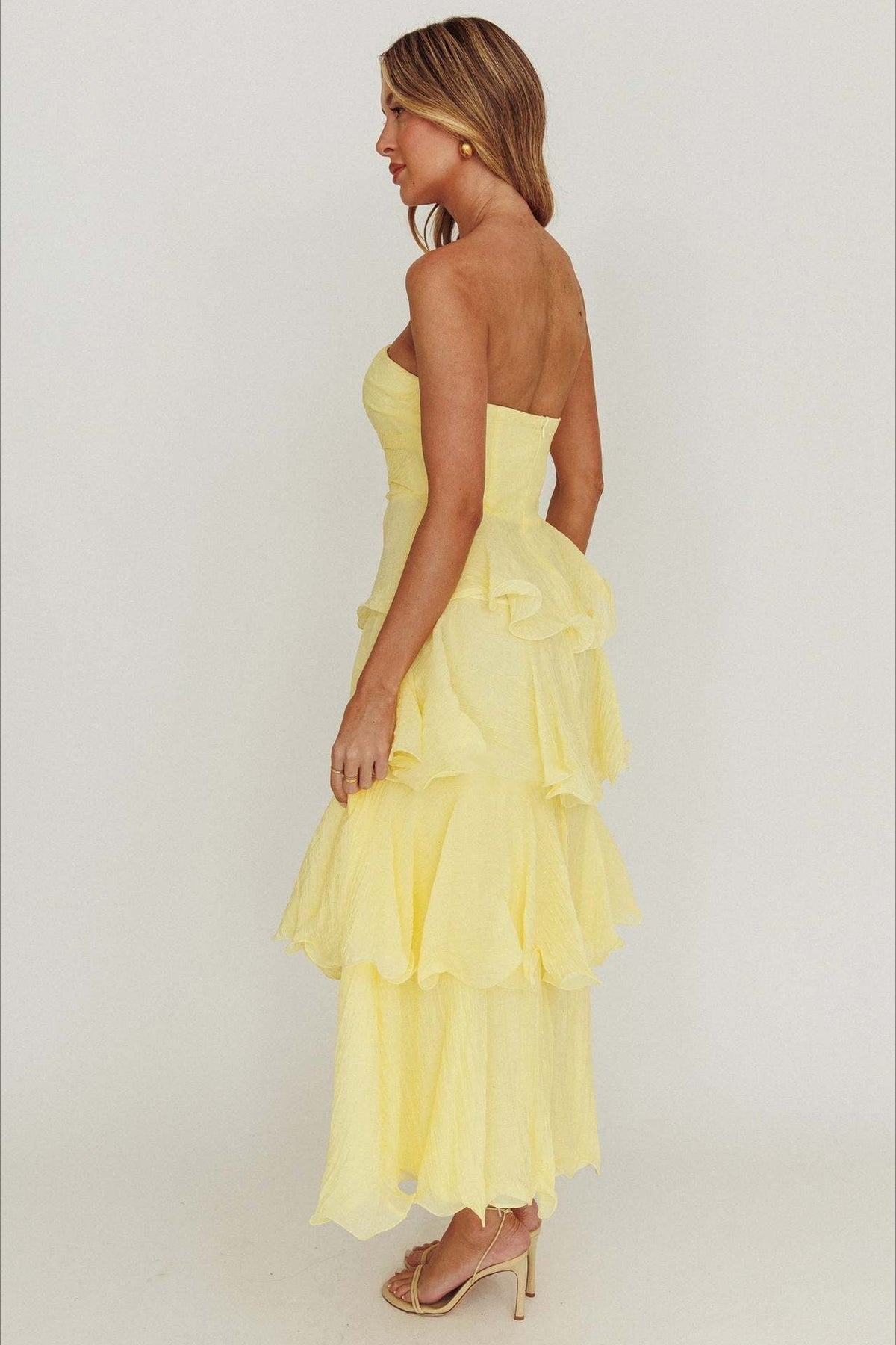 Strapless Tiered Ruffle Fit and Flare Midi Dress - View 11