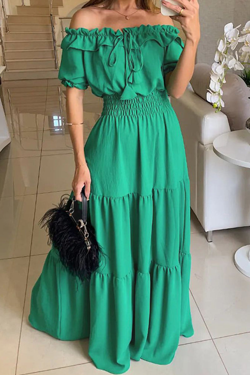 Off Shoulder Ruffle Smocked Waist Tiered Maxi Dress - View 3