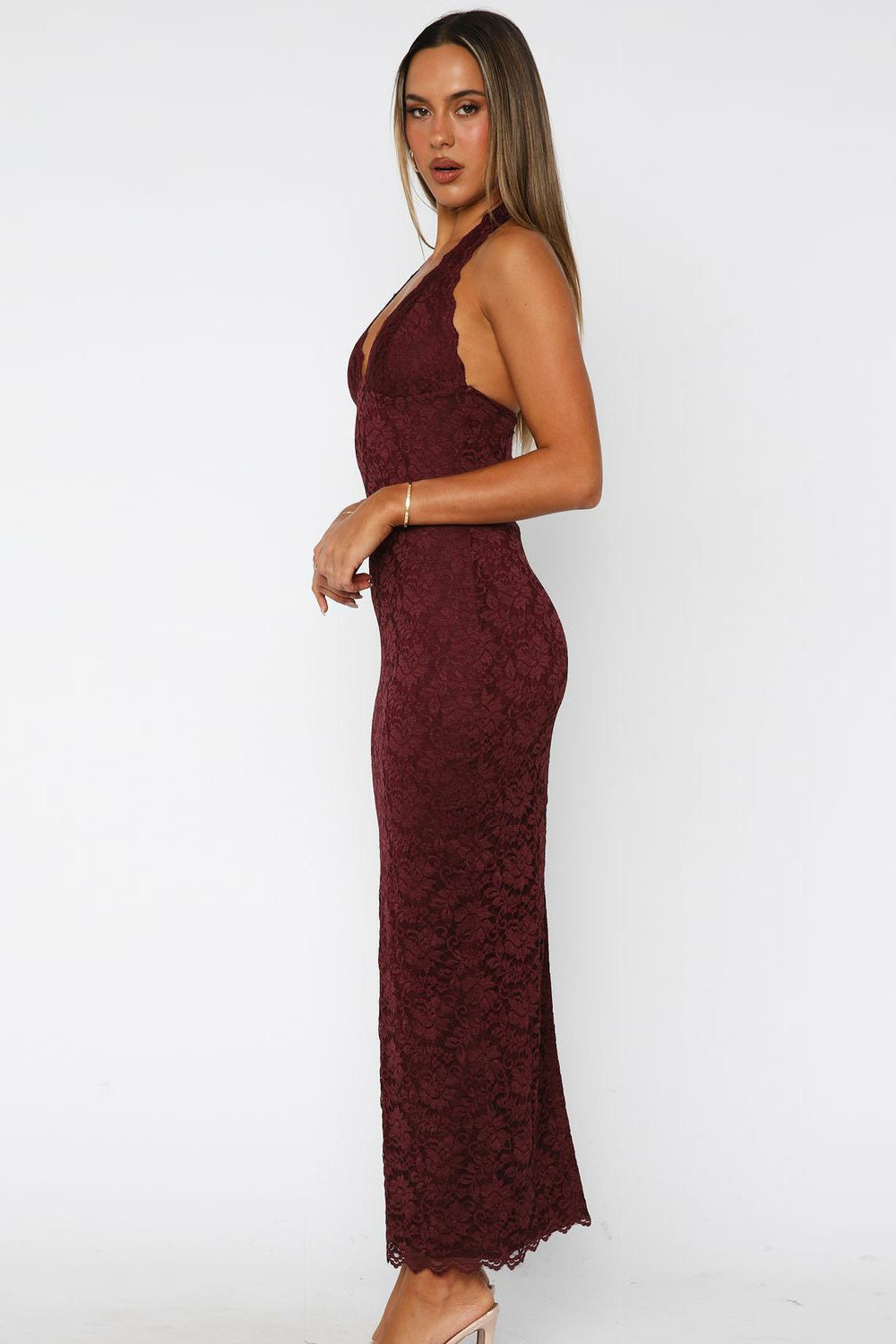 Lace Scallop V-Neck Bodycon Mermaid Maxi Dress - View 7
