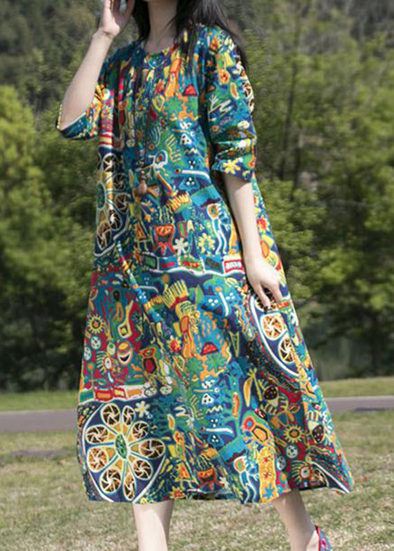 Floral Print Round Neck Half Sleeve Loose Oversized Maxi Dress - View 3