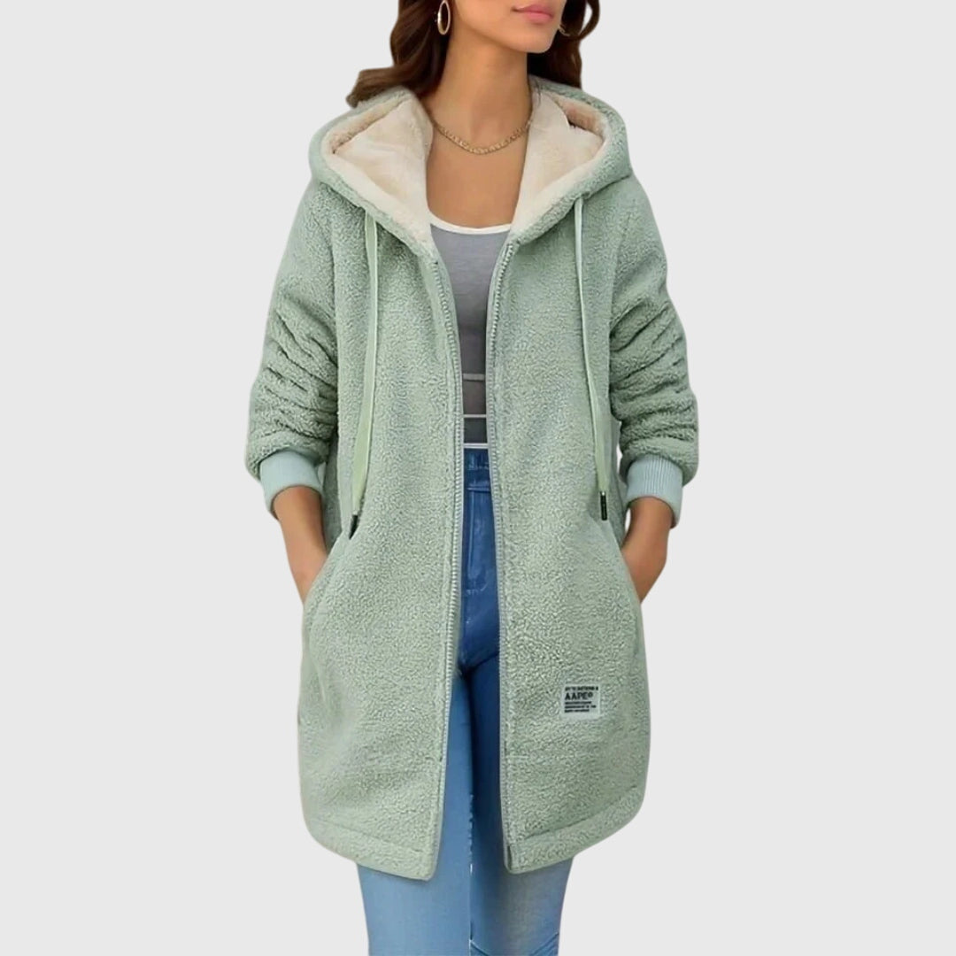 Hooded Zip Front Sherpa Fleece Jacket with Pockets 2