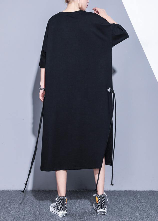 Graphic Letter Crew Neck Short Sleeve Side Slit Midi Dress - View 4