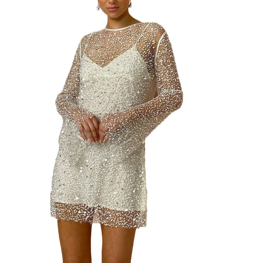 Sequin Mini Dress in White - View 2