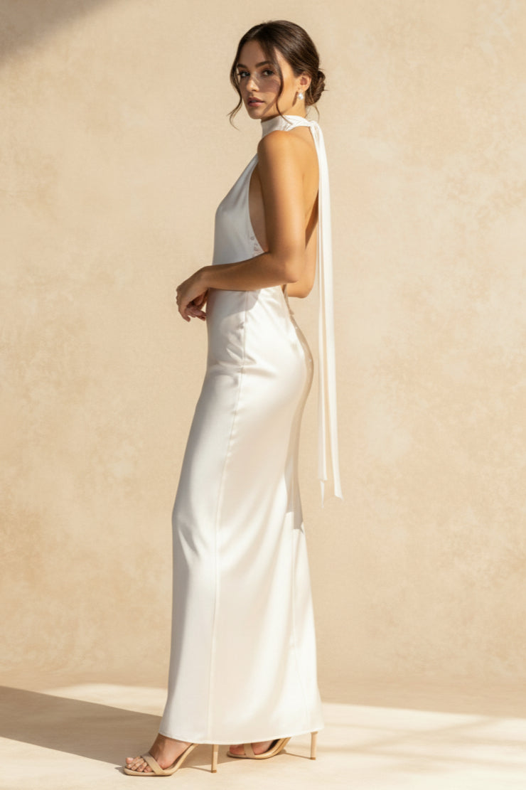 Vintage Washed Backless Satin Maxi Dress