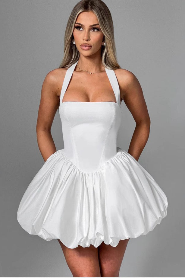 Halter Neck Backless Corset Bubble Hem Mini Dress - View 5