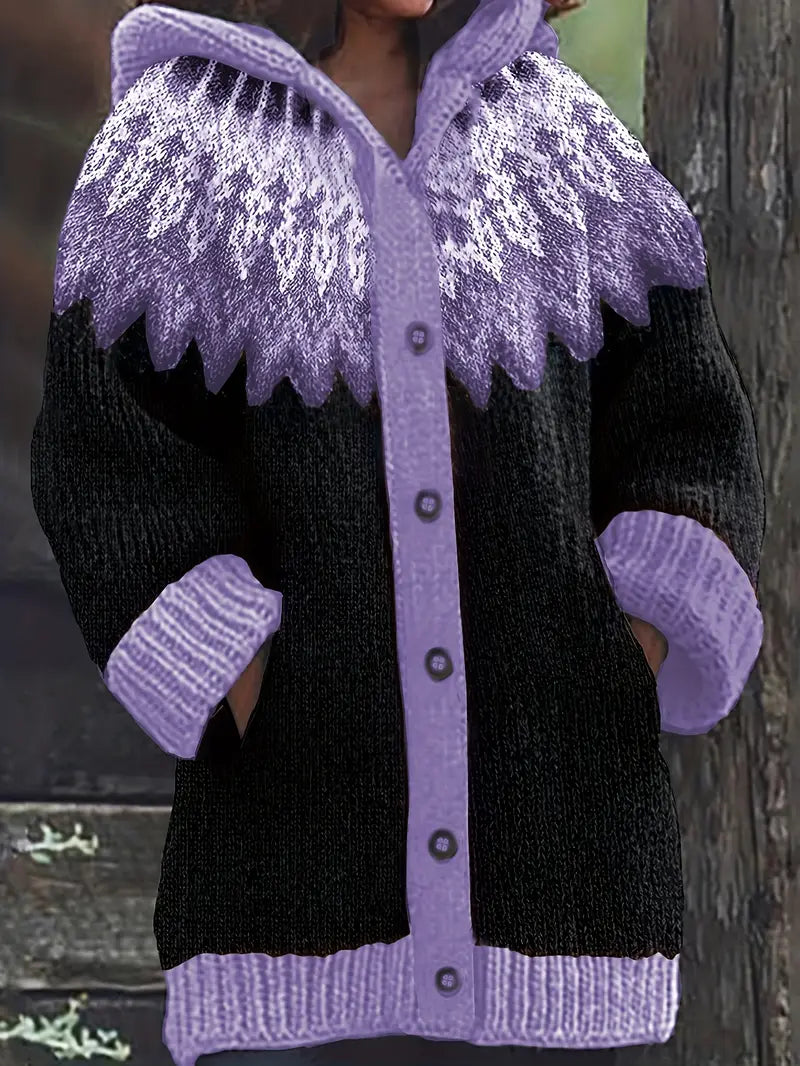Hooded Button Front Fair Isle Knit Longline Cardigan 8
