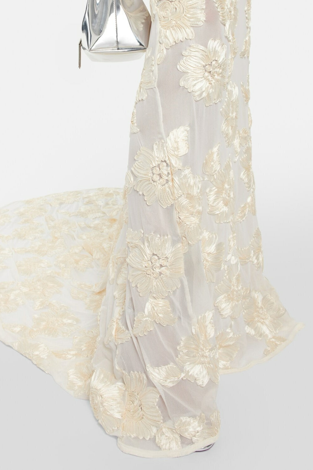 Strapless Floral Embroidered Mesh Mermaid Gown - View 4