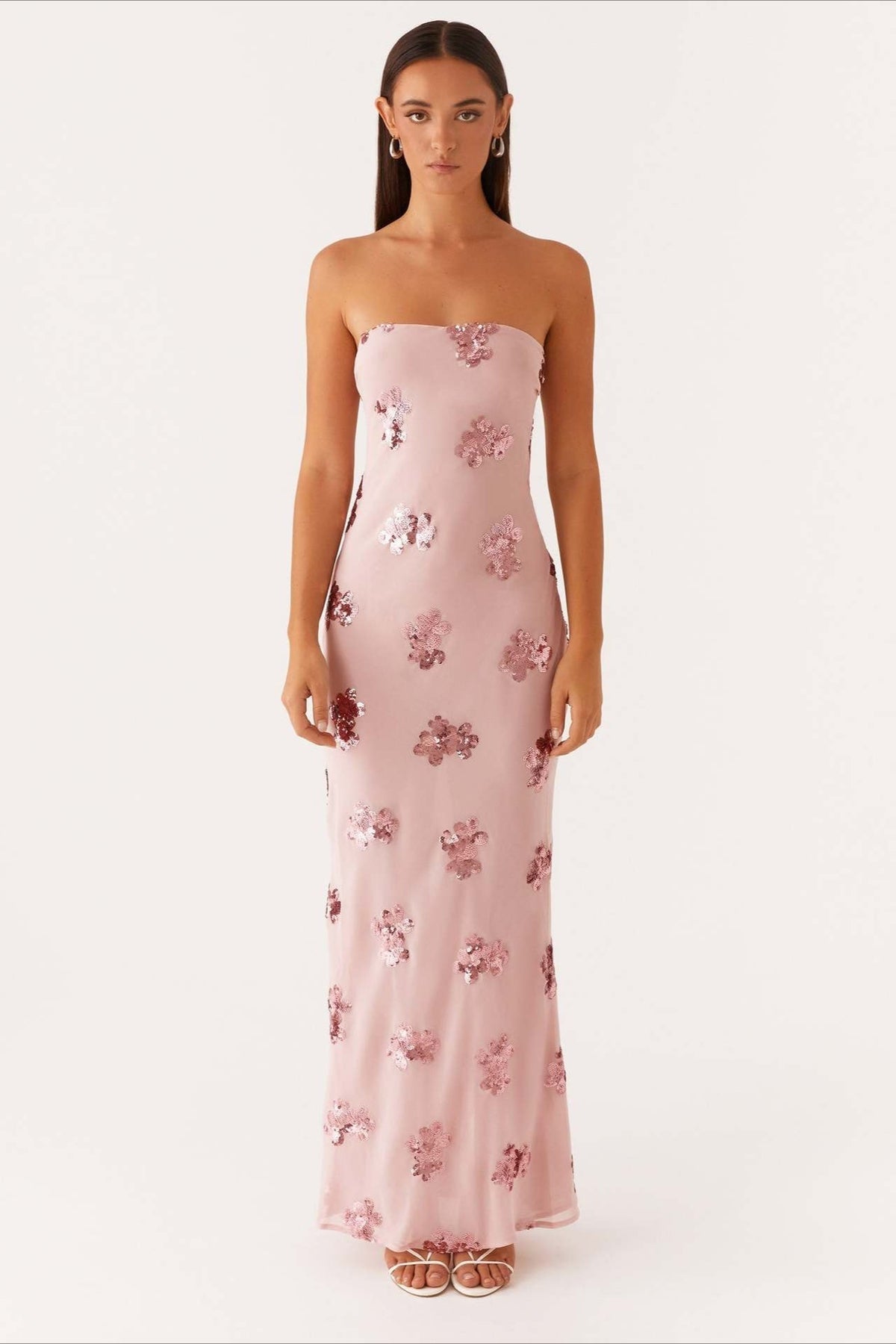 Floral Sequin Strapless Slip Maxi Gown - View 4