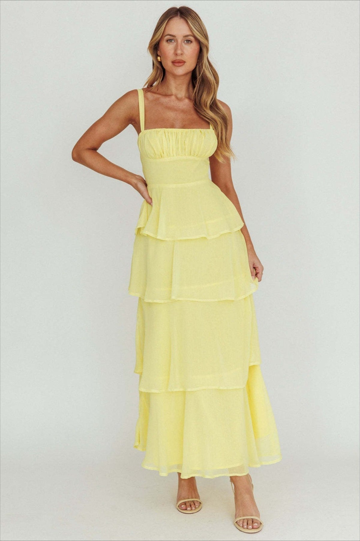 Spaghetti Strap Tiered Ruffle Backless Chiffon Maxi Dress - View 2