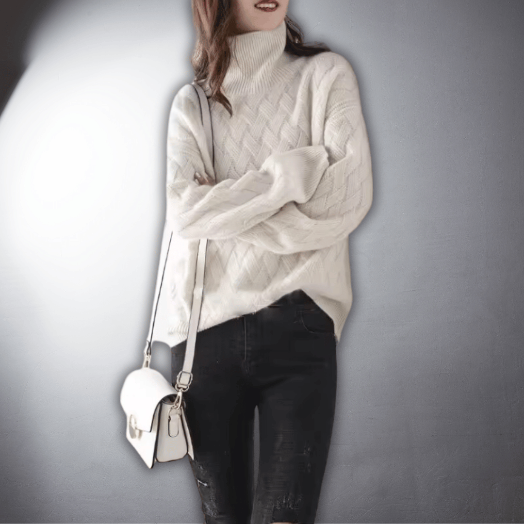 Turtleneck Basket Weave Oversized Sweater 5