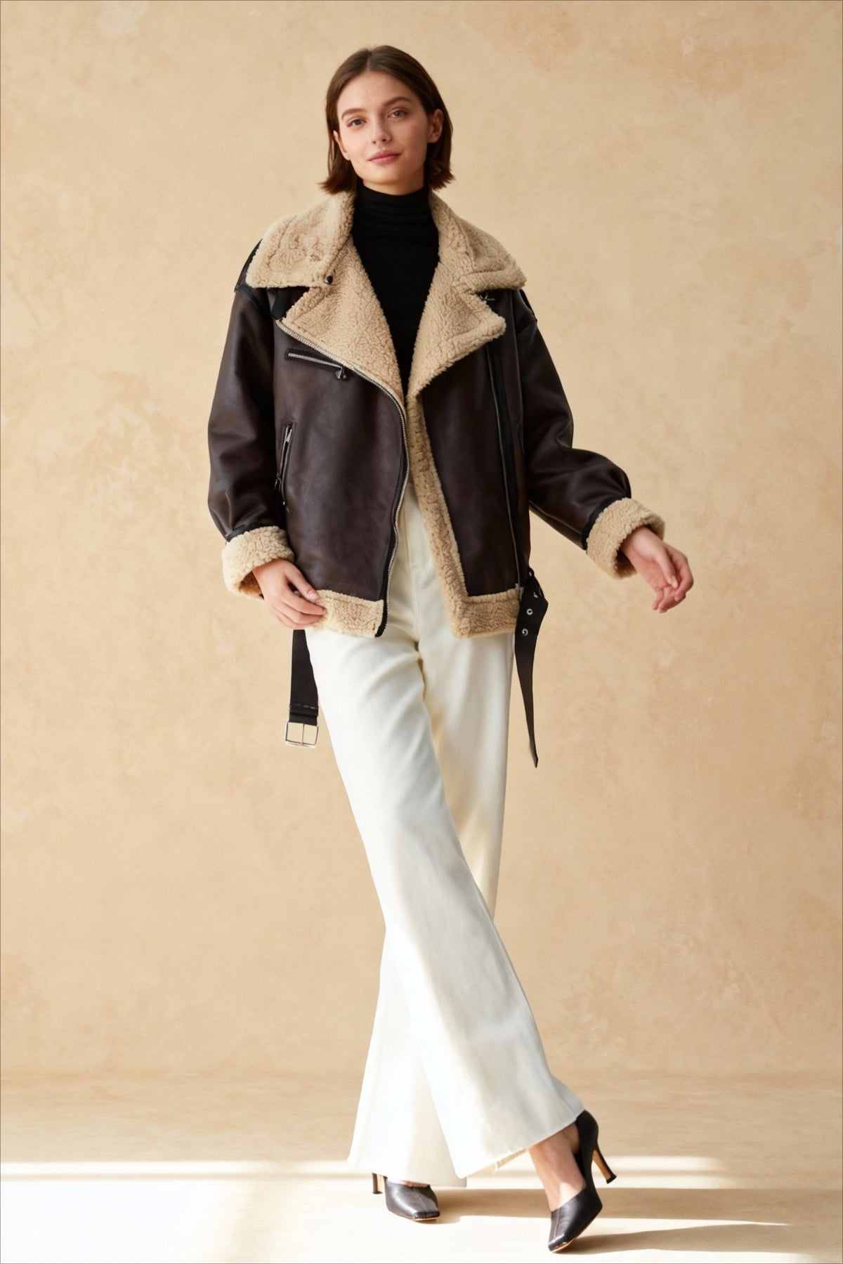 Classic Sherpa Lined Trendy Shearling Leather Flight