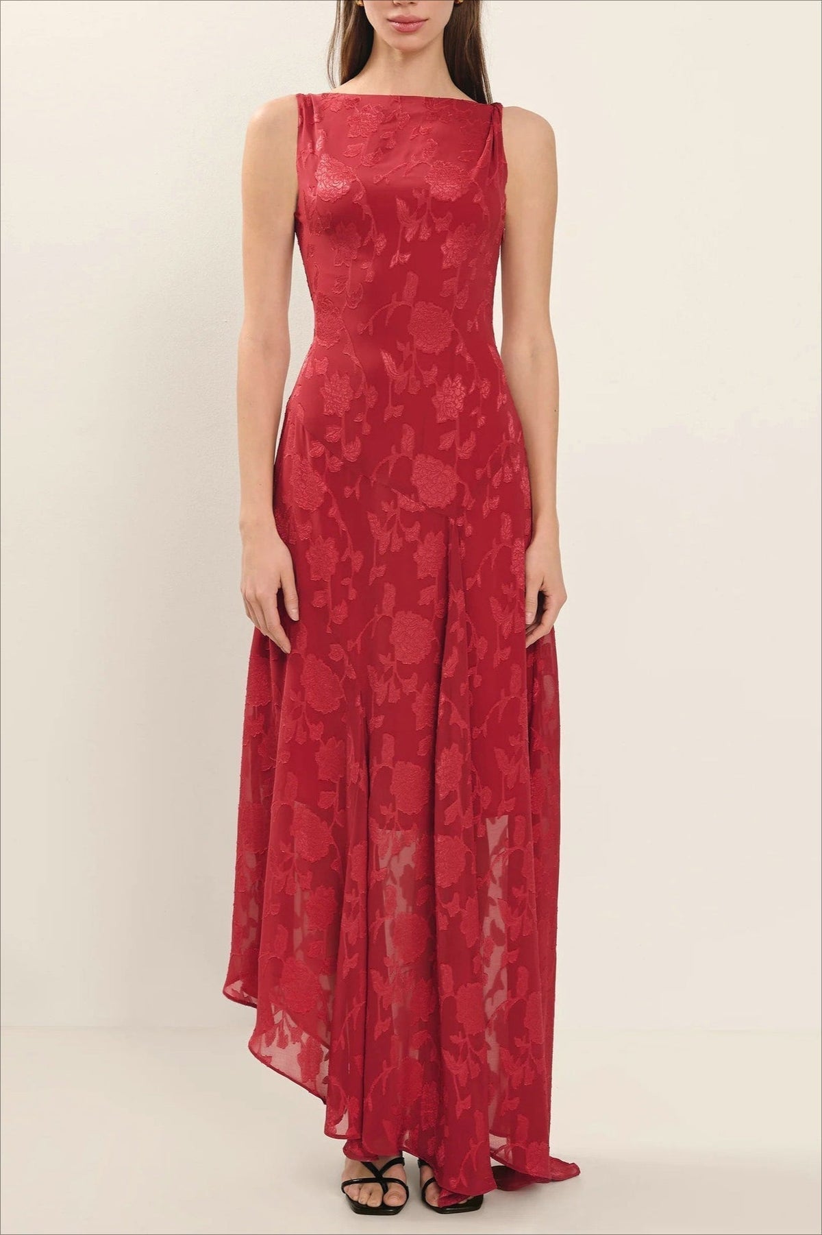 Irregular Hem Red Backless Lace Dress - View 4