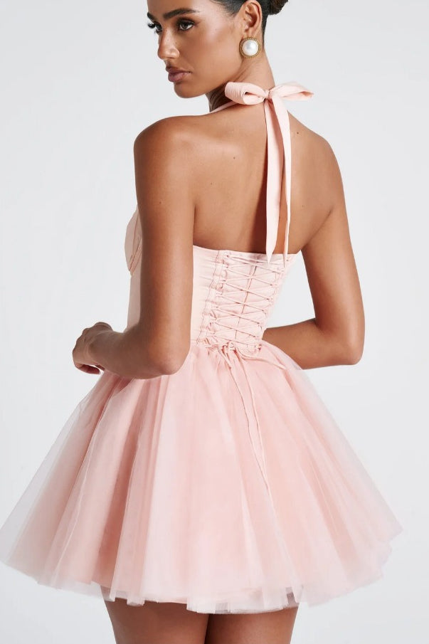 Tulle Halter Neck Corset Tiered Mini Dress - View 6