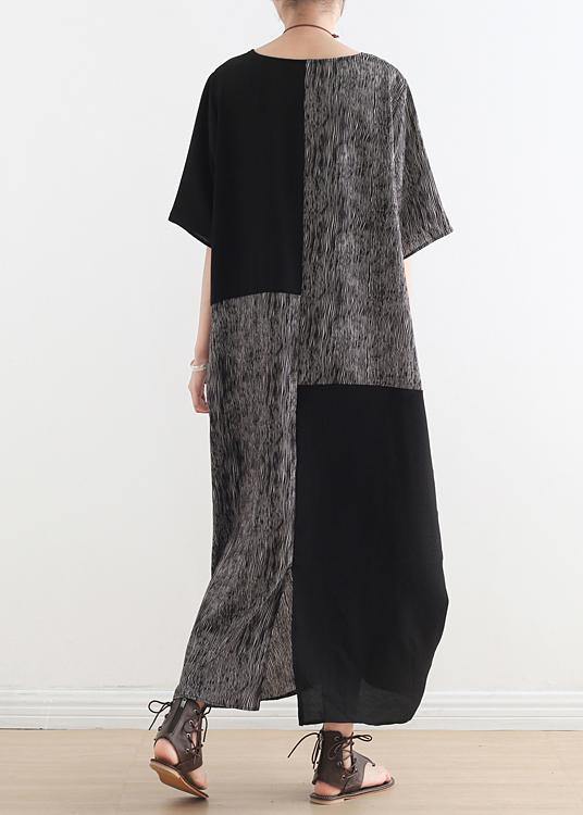Textured Stripe Print Short Sleeve Patch Pocket Oversized Maxi Dress - View 4