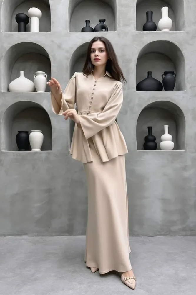 Solid Cardigan Dress Two Piece Work Set