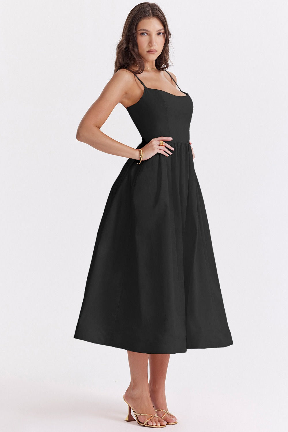 Spaghetti Strap Scoop Neck Fit and Flare Midi Dress - View 6