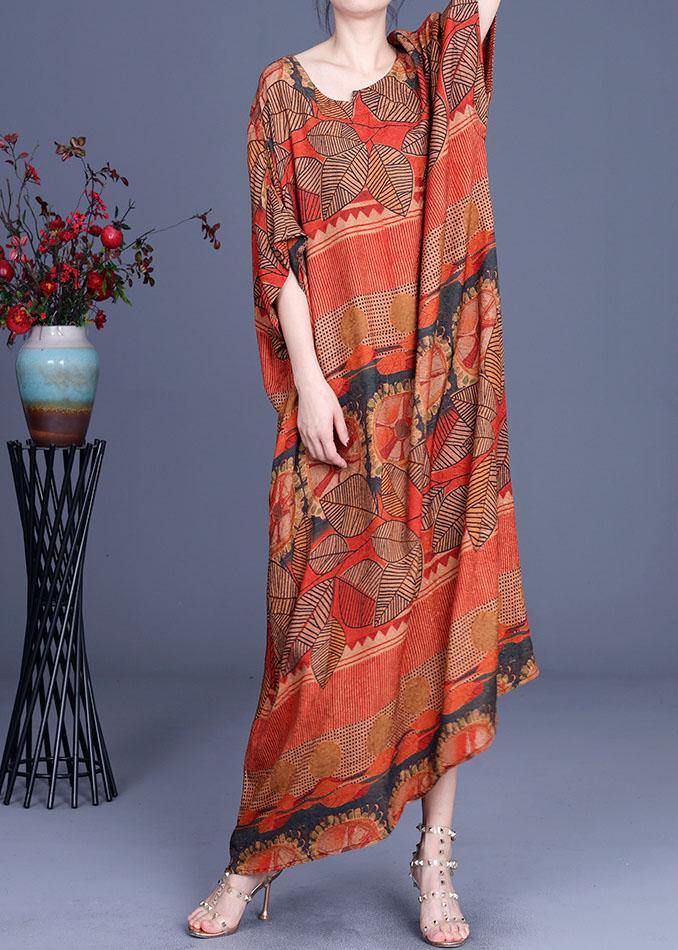 Tribal Print Oversized Kimono Sleeve Round Neck Shift Maxi Dress - View 2