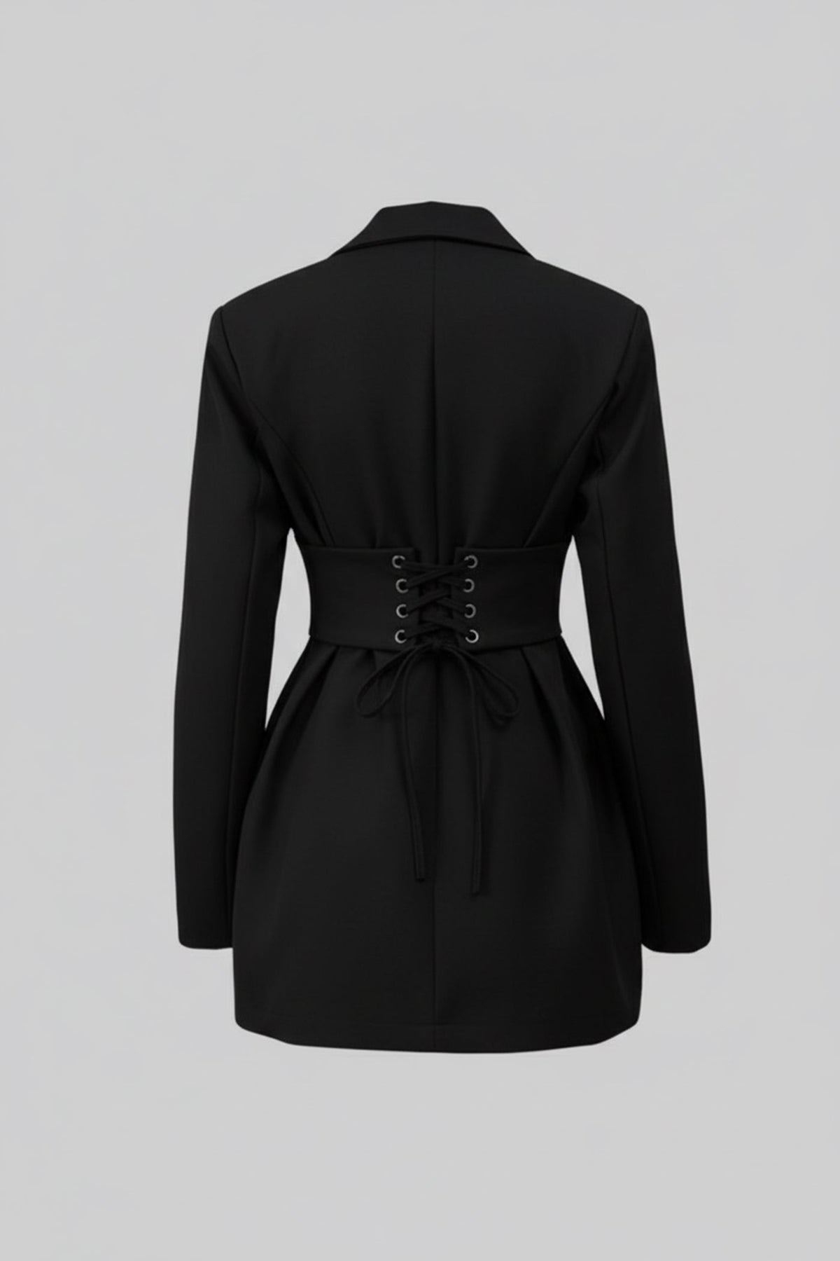 Structured Mini Blazer Dress With Corset Waist – Black - View 3