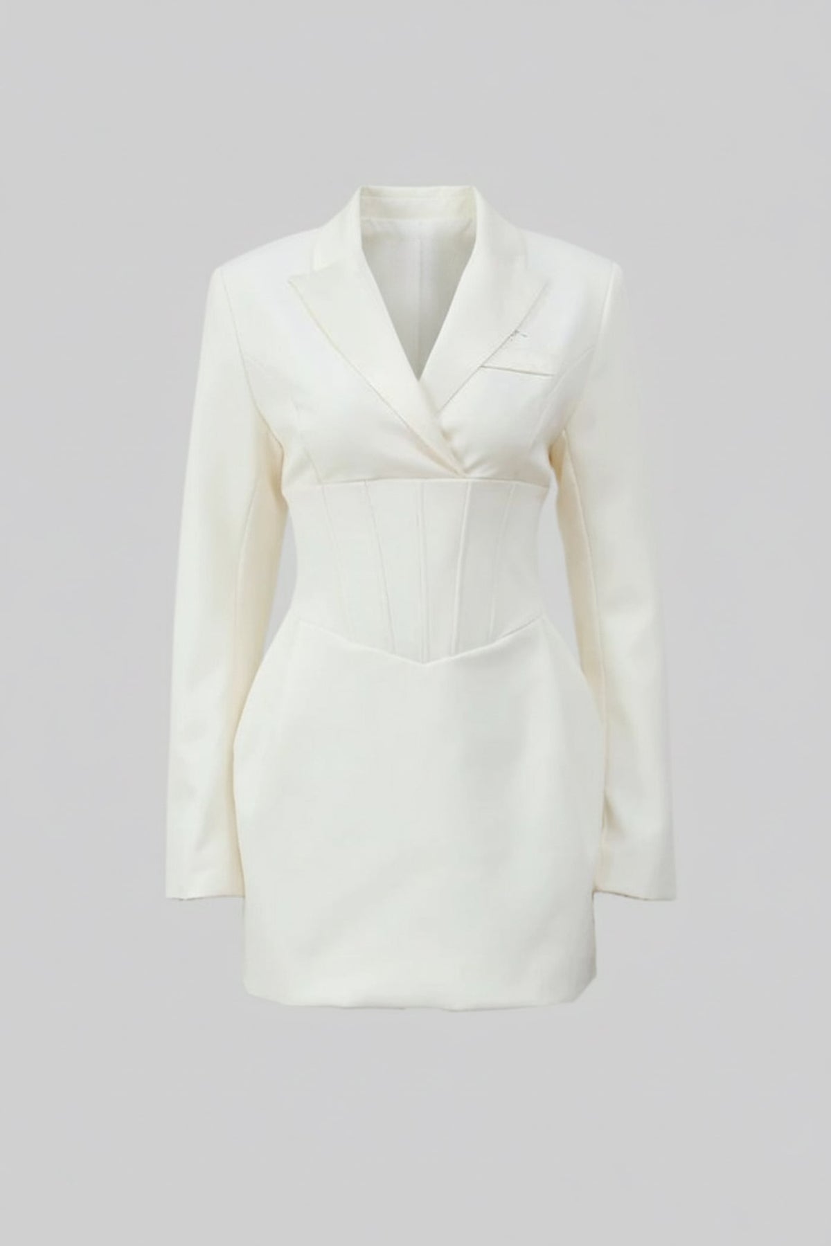 Structured Mini Blazer Dress With Corset Waist – Ivoire - View 2