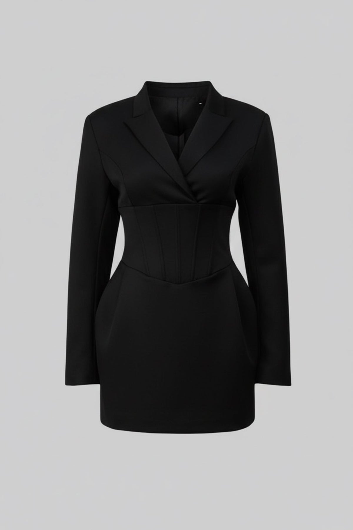 Structured Mini Blazer Dress With Corset Waist – Black - View 2