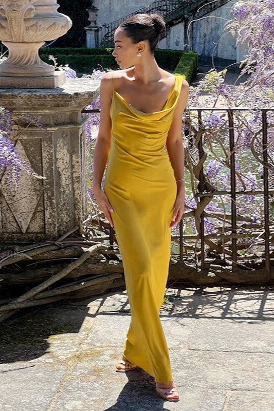 Backless Halter-Neck Satin Dress