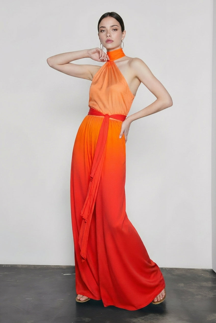 Ombre Halter Neck Backless Wide Leg Jumpsuit 2