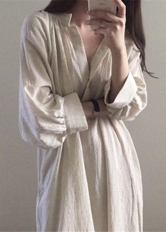 Mandarin Collar Split V-Neck Long Sleeve Side Slit Maxi Dress - View 5