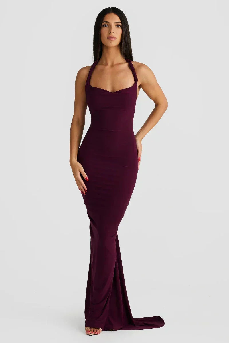 Off Shoulder Fold Over Sleeve Knit Bodycon Floor Length Gown - View 9