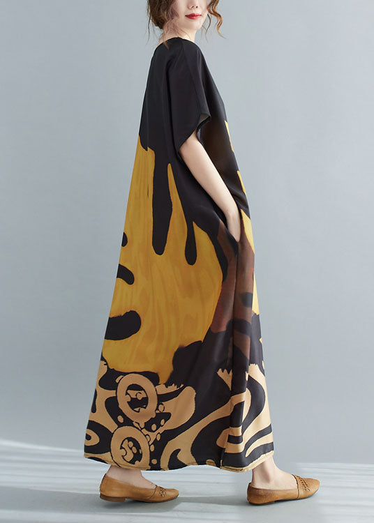 Chiffon V-Neck Short Sleeve Abstract Leaf Print Kaftan Maxi Dress - View 5
