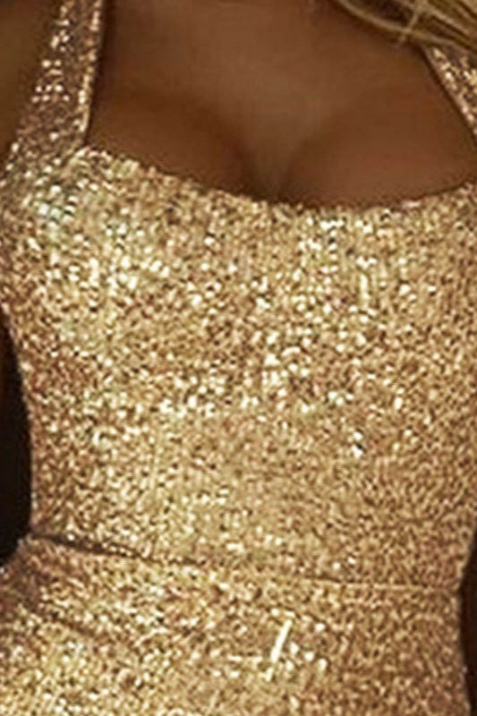 Sequin Halter Neck High Split Bodycon Midi Dress - View 3