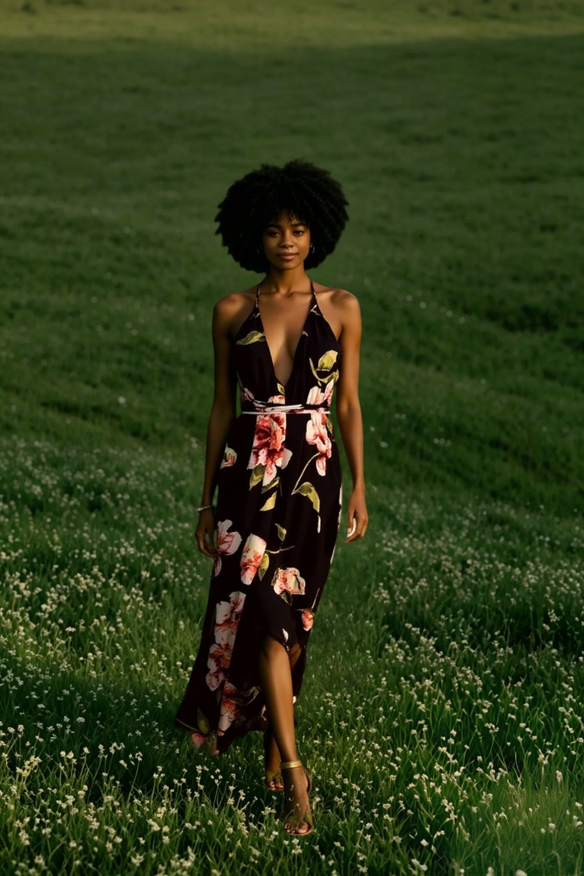 Backless Floral Midi Dress