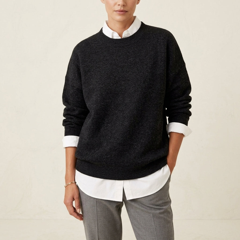 Drop Shoulder Crew Neck Long Sleeve Knit Sweater