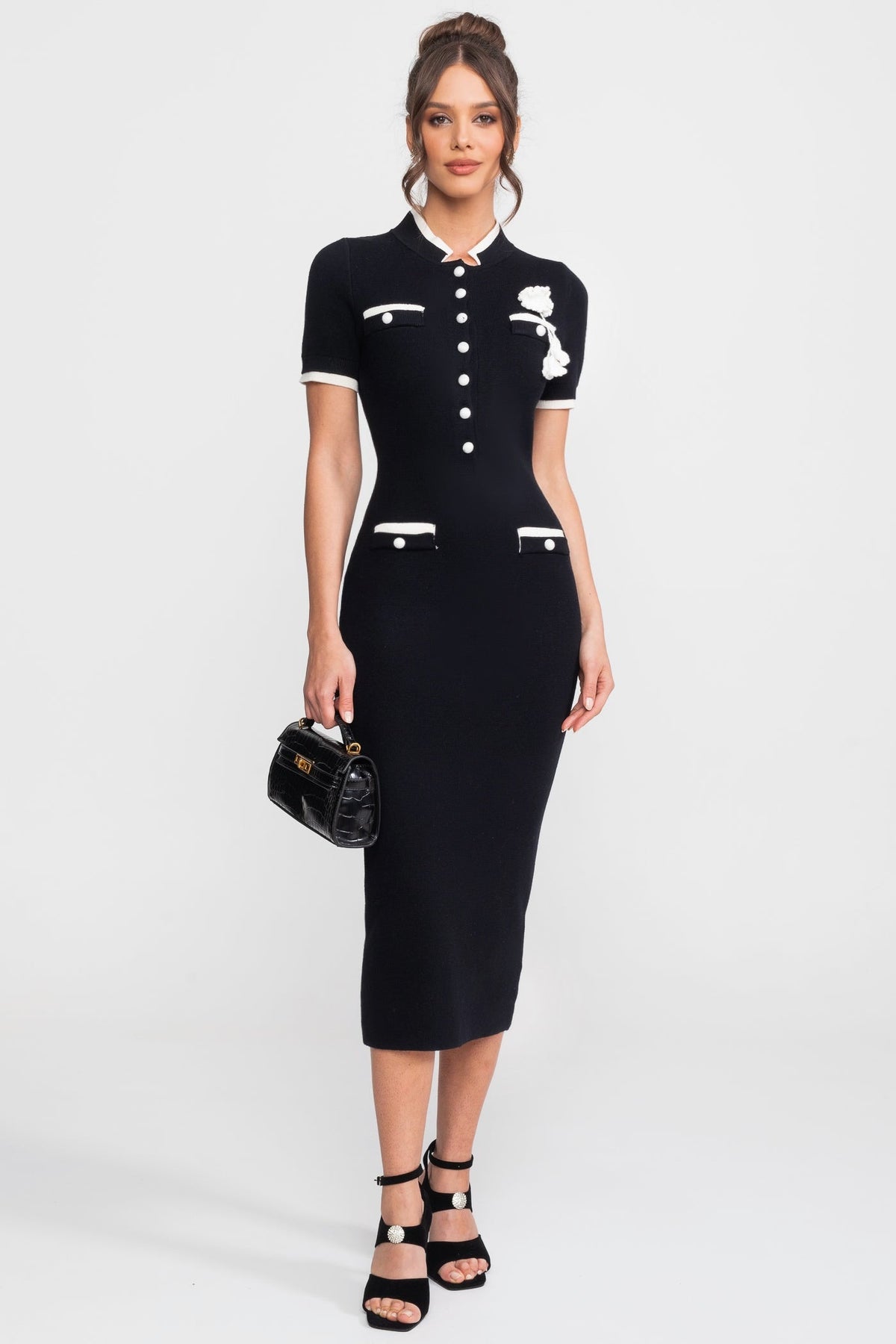 Ribbed Knit Midi Dress - Black