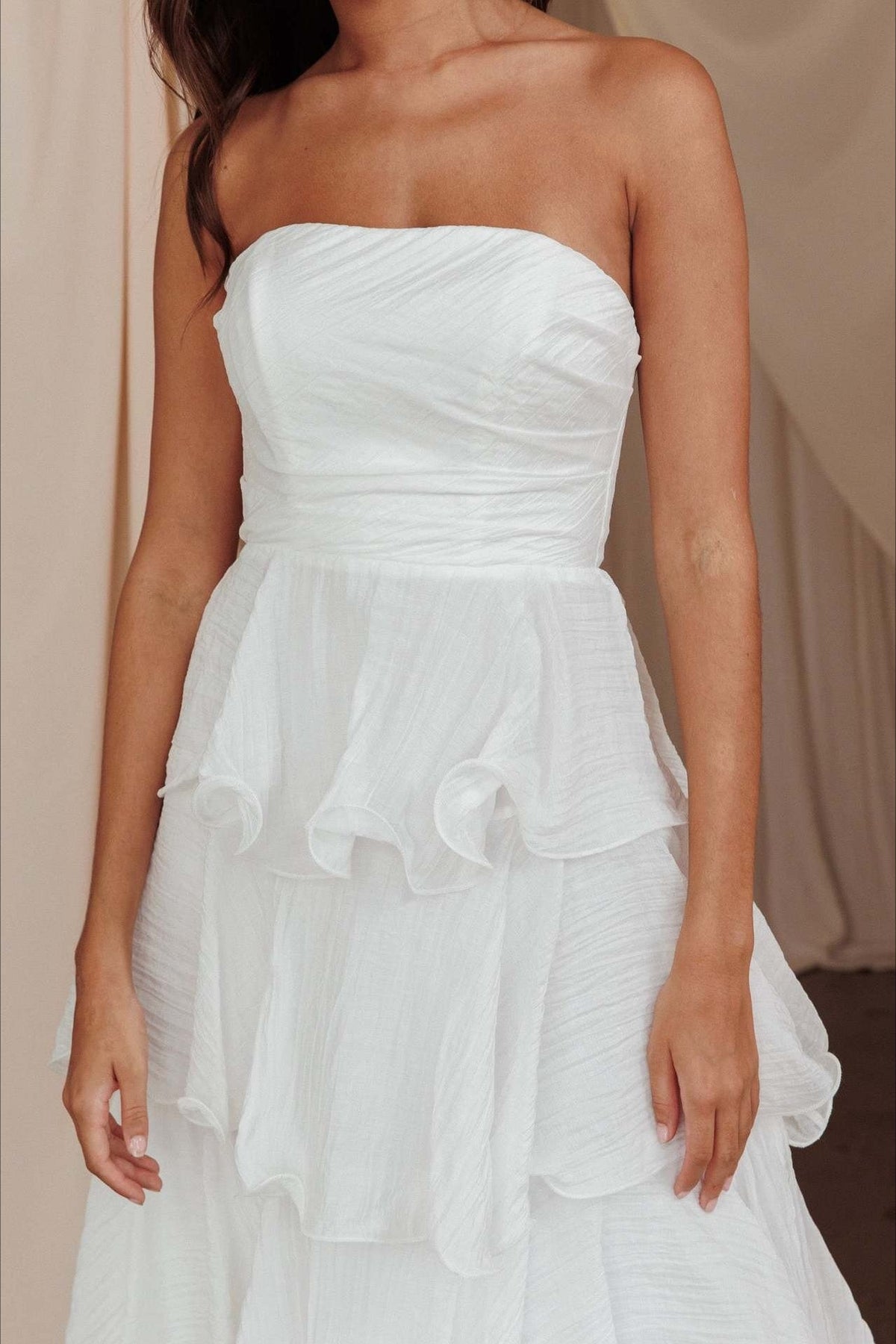Strapless Tiered Ruffle Fit and Flare Midi Dress - View 2