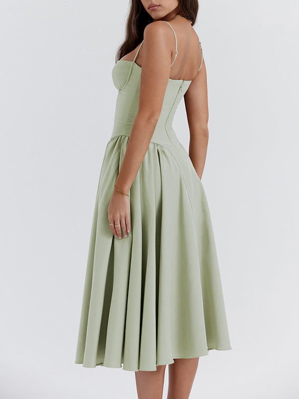 Corset Bodice Strappy Fit and Flare Midi Dress 10