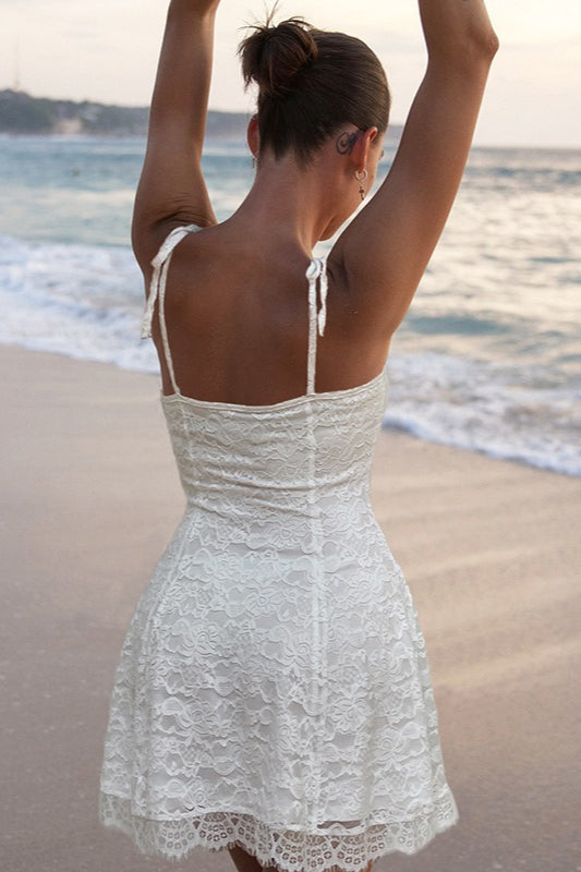 Lace Trim Waist Tie A-Line Cami Lace Dress - View 6