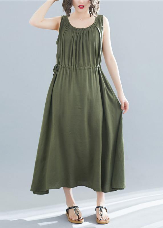 Round Neck Sleeveless Gathered Waist Pocket A-Line Summer Maxi Dress - View 2